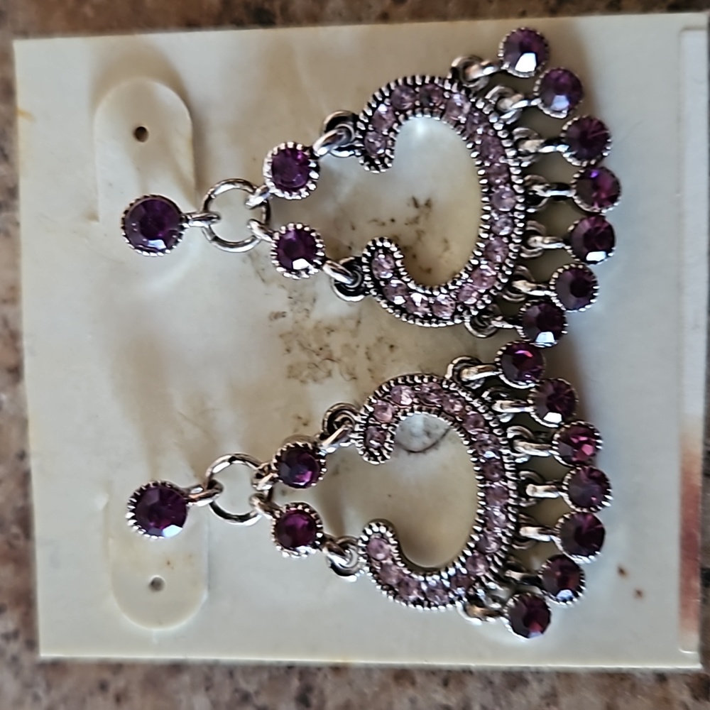 Vintage purple stone and silver earrings